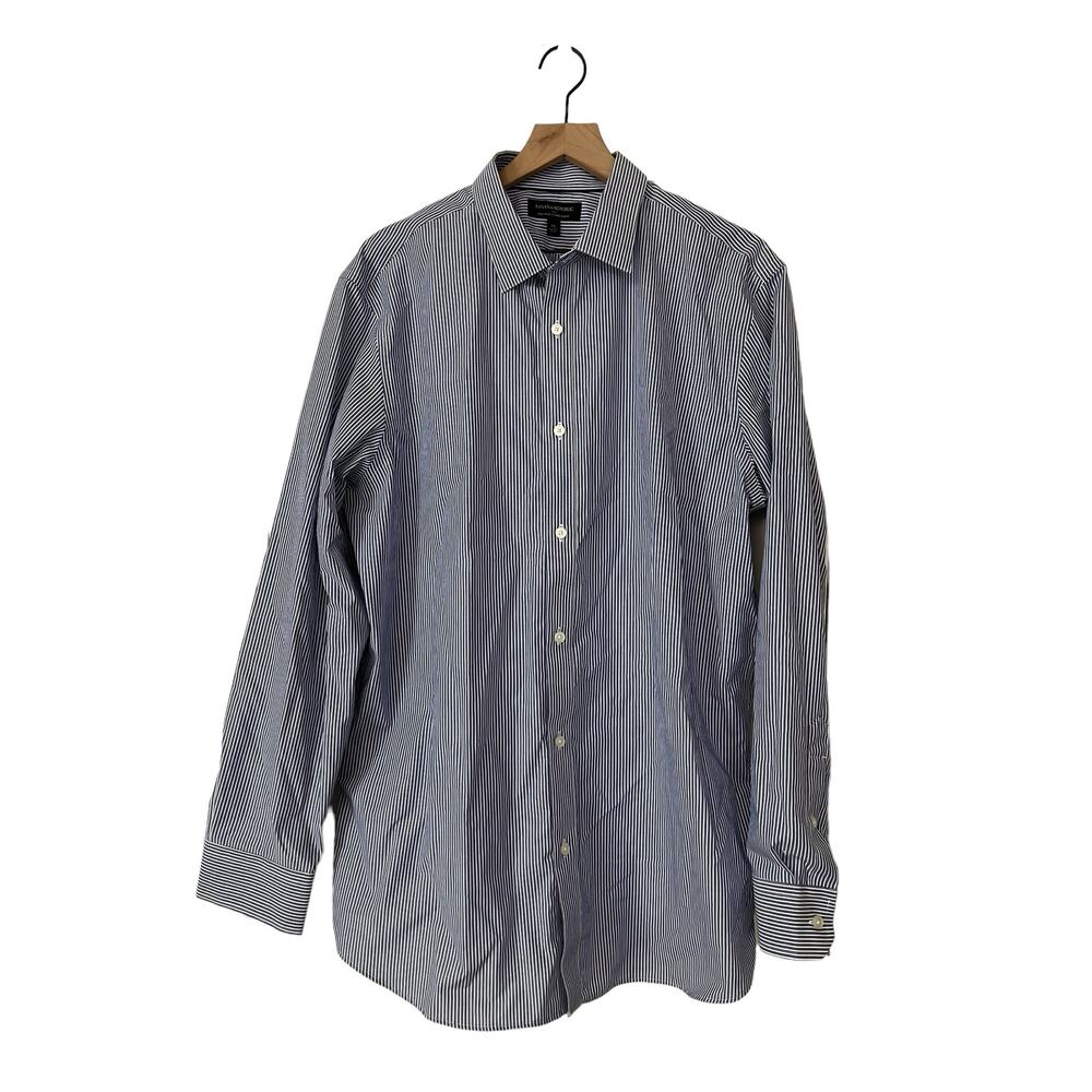 Banana Republic Mens Long Sleeve Button Down Shirt Blue White Stripe Size XL